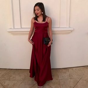 ASOS satin spaghetti strap maxi dress-maroon
